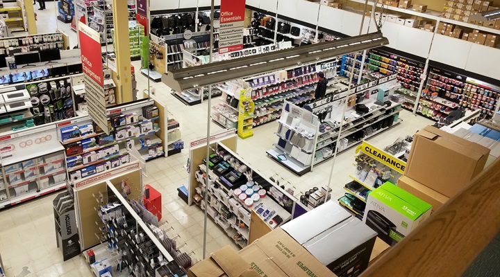 aerial view of office depot store interior