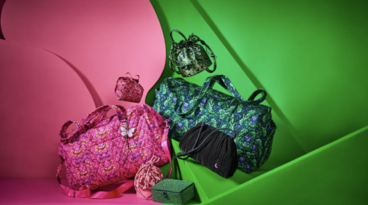 Pink and green bags from Vera Bradley’s recently launched Wicked collection.