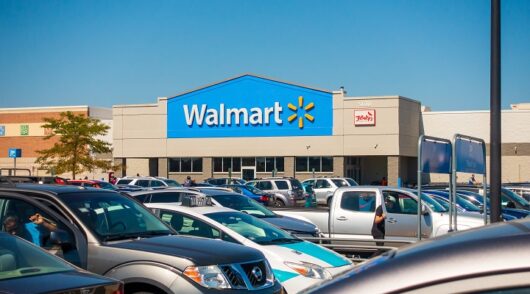 Cars park in front of a Walmart store in Chicago