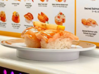 Shrimp roll on a Genki Sushi conveyor belt