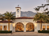 Facade of firehouse turned restaurant and design studio Restoration Hardware