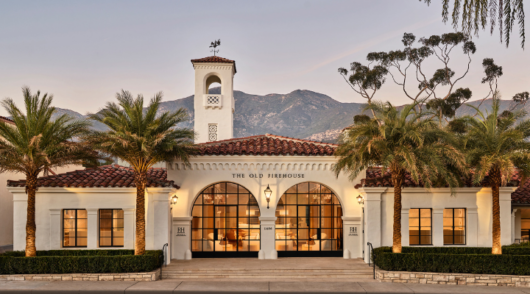 Facade of firehouse turned restaurant and design studio Restoration Hardware