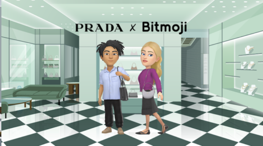 male and female snapcat bitmoji avatars in virtual prada store digital render