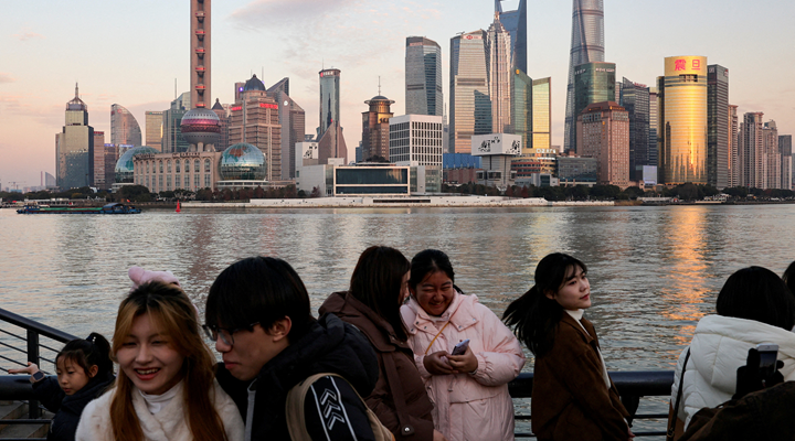 Chines Gen Z consumers in the foreground with the Shanghai skyline in the background