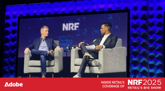 An image of New Balance CEO Joe Preston and Yahoo! Finance anchor Brad Smith at NRF 2025.