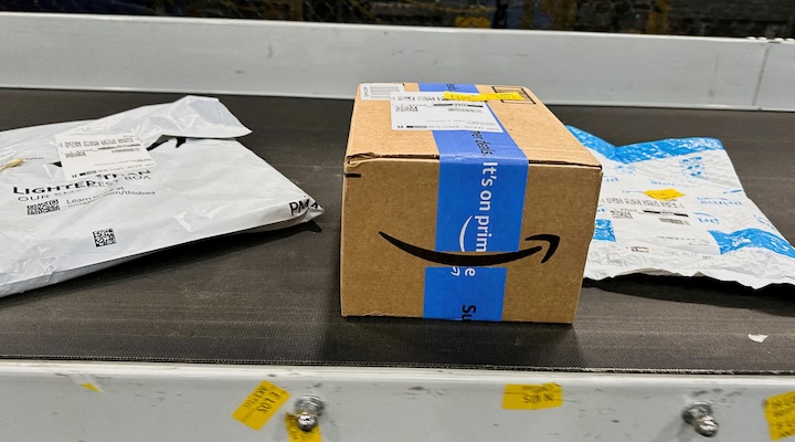 Amazon packages being transported
