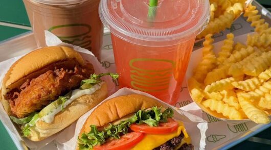 Image of burger and drinks from Shake Shack.