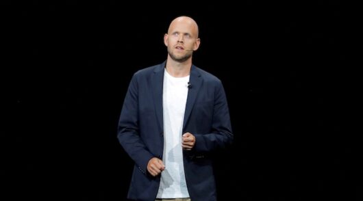 Daniel Ek, CEO of Spotify, speaks at a Samsung product launch event