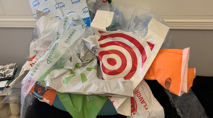 Reusable plastic bags and unrecyclable film packaging