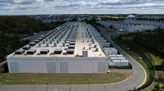 An aerial view of an Amazon Web Services Data Center