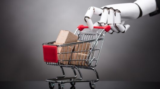 Robot holding shopping cart
