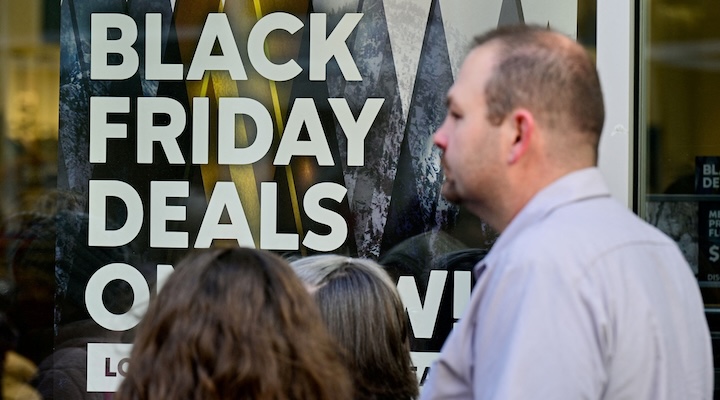 A sign highlighting Black Friday discounted items
