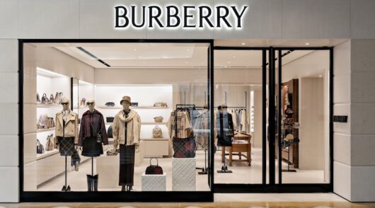 An exterior shot of a Burberry flagship store.
