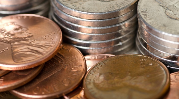 Close-up of American coins