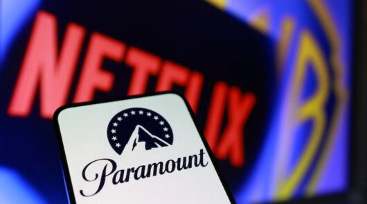 Paramount, Netflix and Warner Bros logos