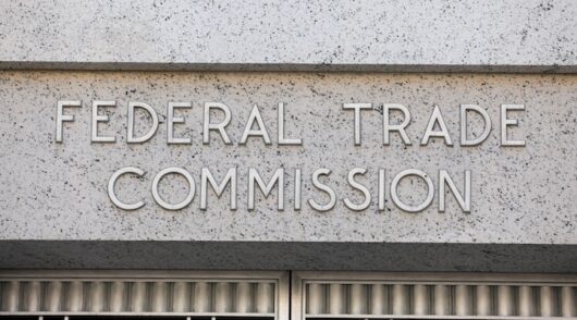 Signage is seen at the Federal Trade Commission headquarters