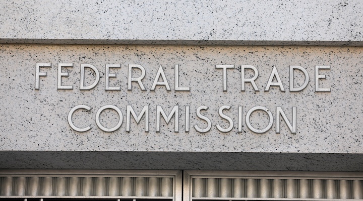 Signage is seen at the Federal Trade Commission headquarters