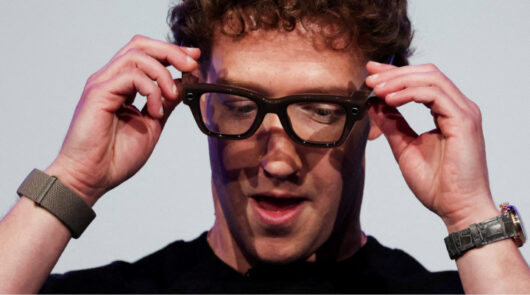 Meta CEO Mark Zuckerberg wears the Meta Ray-Ban Display glasses.