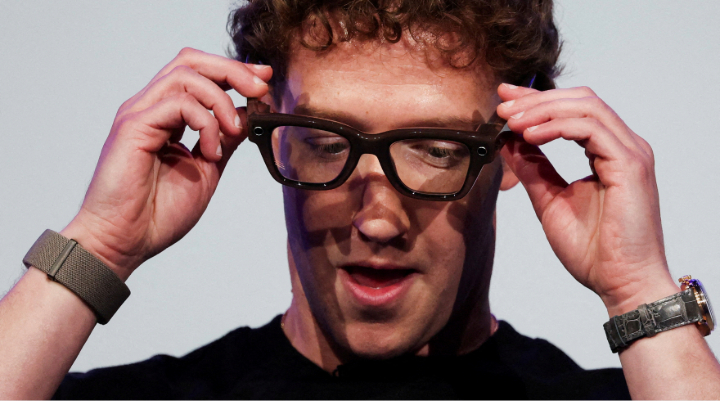 Meta CEO Mark Zuckerberg wears the Meta Ray-Ban Display glasses.