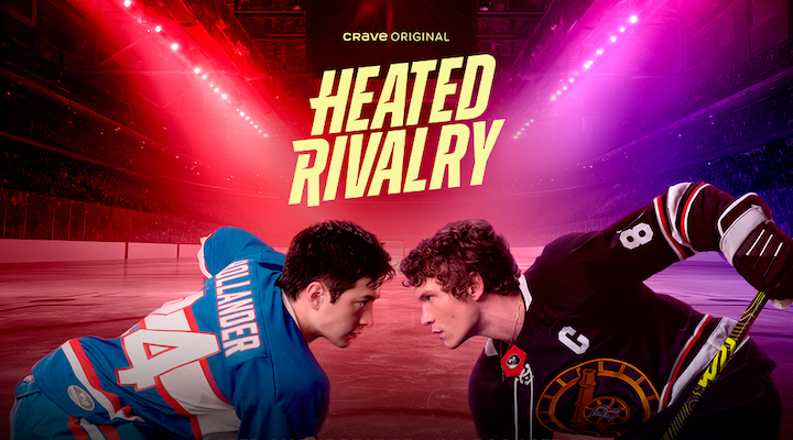 Actors Hudson Williams (right) and Connor Storrie (left) on the poster for the television series Heated Rivalry.