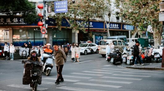 busting street scene in China