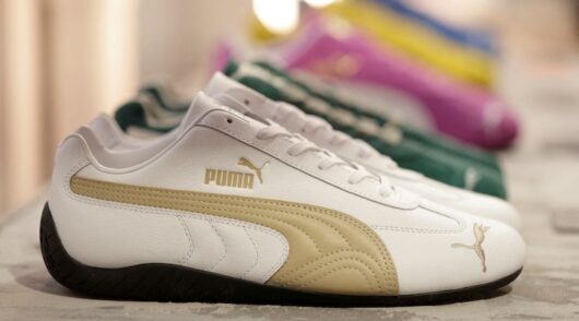 Puma Speedcat OG sneakers are displayed at the Puma Mostro House in Paris
