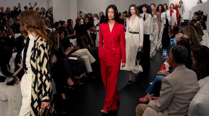 Models present creations from the Ralph Lauren Spring 2026 collection during NYFW.