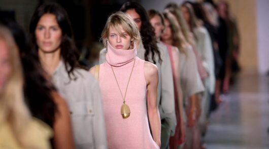 Models present creations from the Michael Kors Spring 2026 collection during New York Fashion Week in New York City