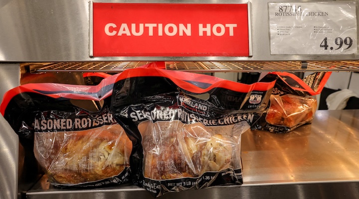 Rotisserie Chickens for sale at a Costco store in the Staten Island borough of New York City