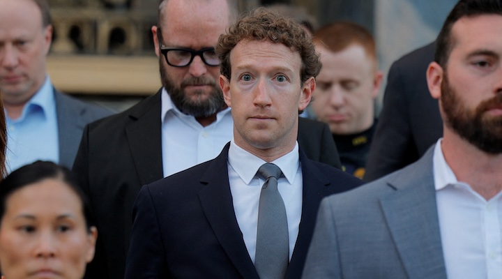 Meta Platforms CEO Mark Zuckerberg departs the court after taking the stand at the trial.