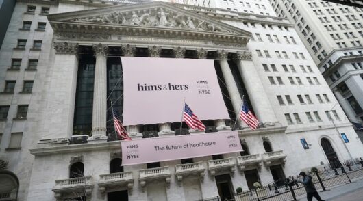 The New York Stock Exchange with a Hims & Hers Health, Inc banner