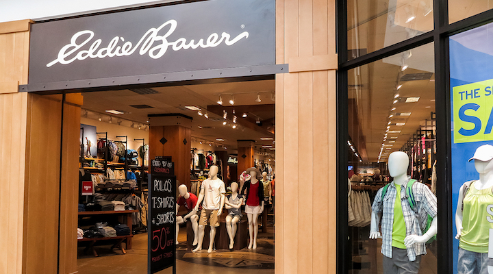 An exterior shot of an Eddie Bauer storefront in Denver, Colorado.