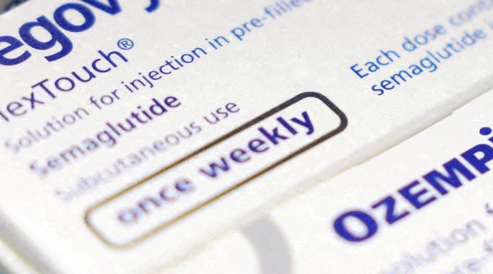 Boxes of Ozempic and Wegovy pens.