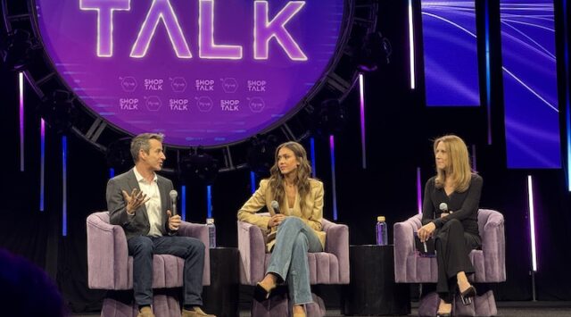 [Left to right] Travis Katz, YouTube’s GM & VP of shopping, Jessica Alba and Zia Daniell Wigder, Shoptalk’s global president.