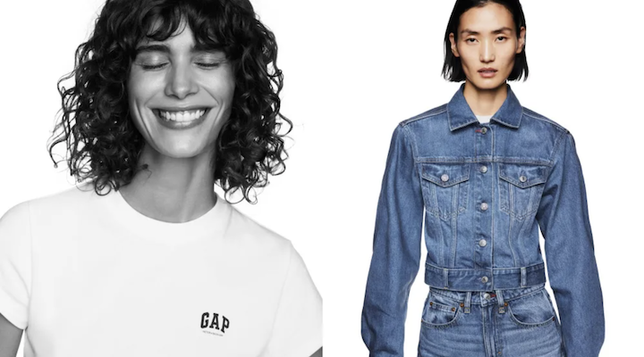 Two female models sporting pieces from the Victoria Beckham x Gap collaboration collection.