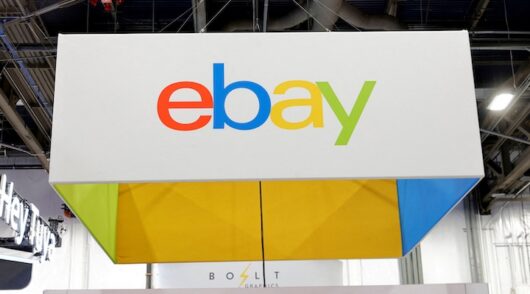 The eBay logo is displayed at the eBay booth during CES 2026