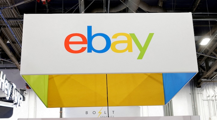 The eBay logo is displayed at the eBay booth during CES 2026