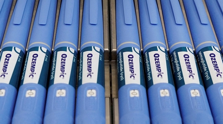 Pens for the diabetes drug Ozempic sit on a production line to be packaged at the Danish drugmaker Novo Nordisk's site in Hillerod, Denmark