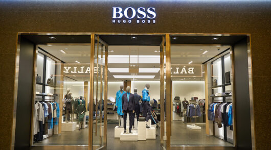 An interior shot of a Hugo Boss storefront.