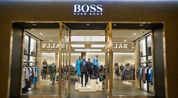 An interior shot of a Hugo Boss storefront.