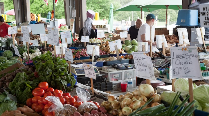 a bustling farmers market in North Carolina
