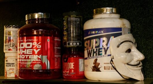 Protein supplements on display.