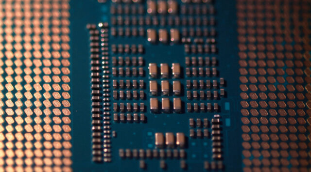 Semiconductor chip close-up.