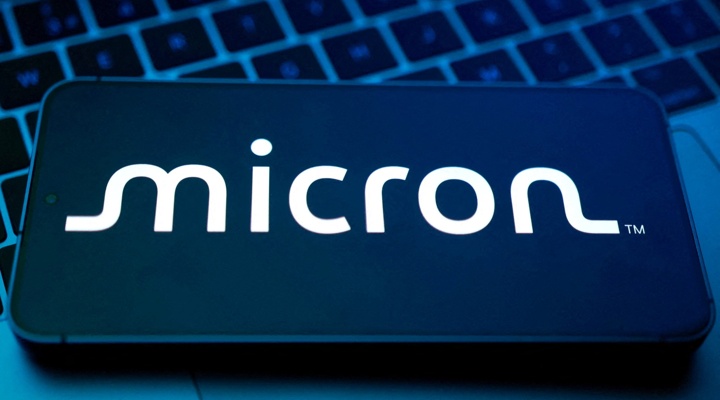 Micron logo on smartphone screen.