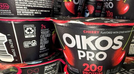 Oikos protein yogurt tubs.