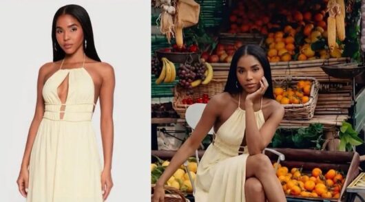 A side-by-side shot of model Francheska Pujols and an AI-generated image.