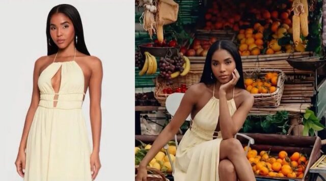 A side-by-side shot of model Francheska Pujols and an AI-generated image.