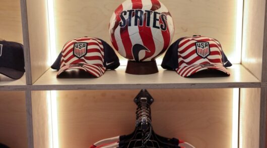 USA soccer merchandise display.
