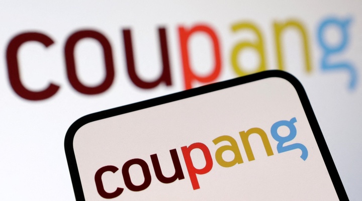 Coupang logo displayed on a smartphone.