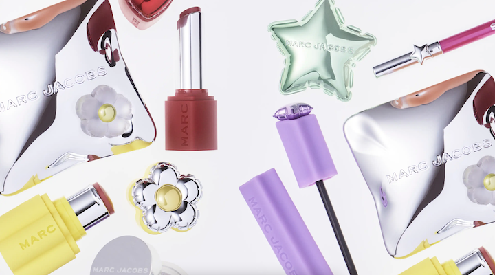 Several Marc Jacobs Beauty products on a white background.